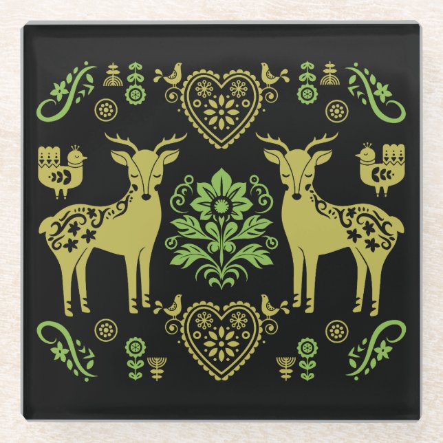 Rosemaling Norwegian Folk Art Glass Coaster (Front)