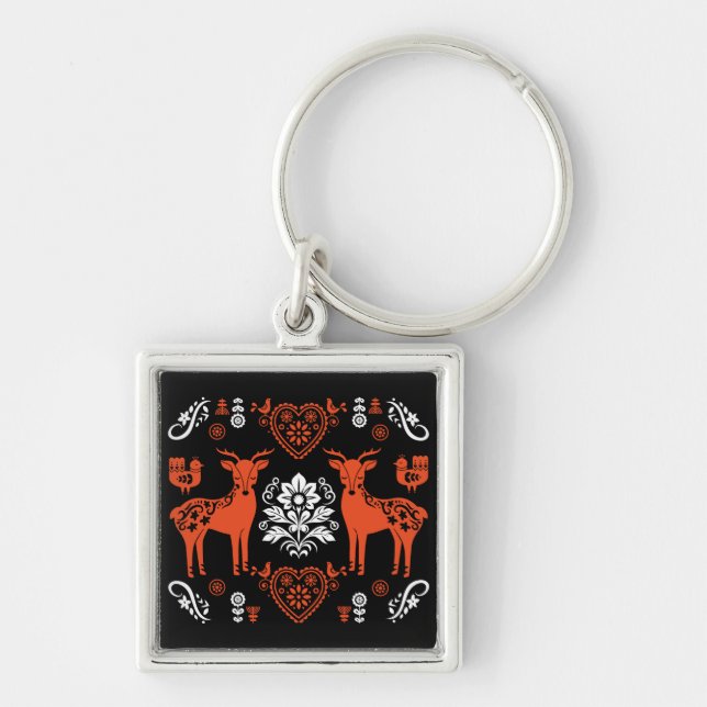 Rosemaling Norwegian Folk Art Key Ring (Front)