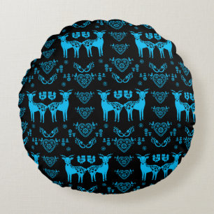 Rosemaling Norwegian Folk Art Round Cushion