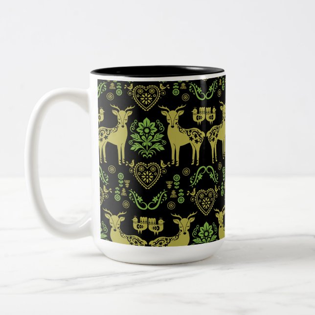 Rosemaling Norwegian Folk Art Two-Tone Coffee Mug (Left)