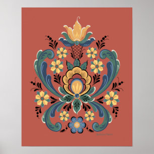 Rosemaling Red and Gold Poster