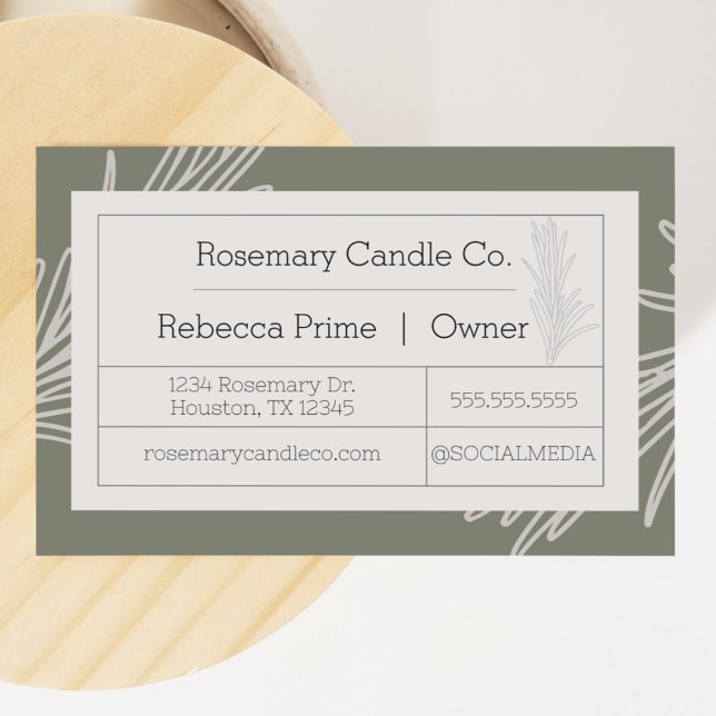 Rosemary Apothecary Label Style Business Card (rosemary herbal apothecary label style business card with custom colors and information)