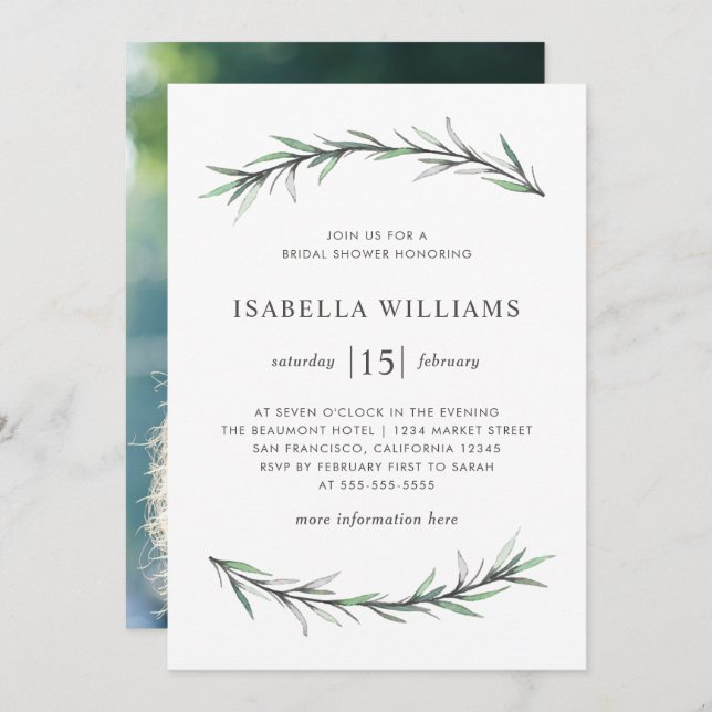 Rosemary Botanical Bridal Shower Photo Invitation (Front/Back)