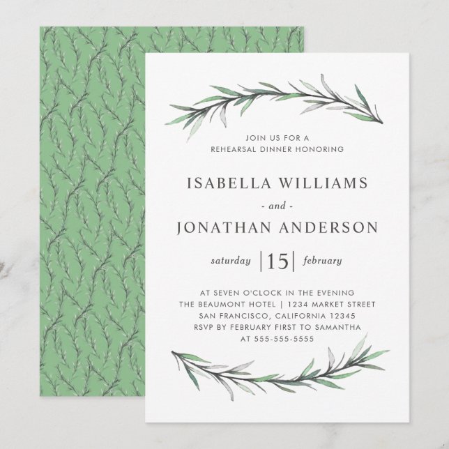 Rosemary Botanical Rehearsal Dinner Invitation (Front/Back)