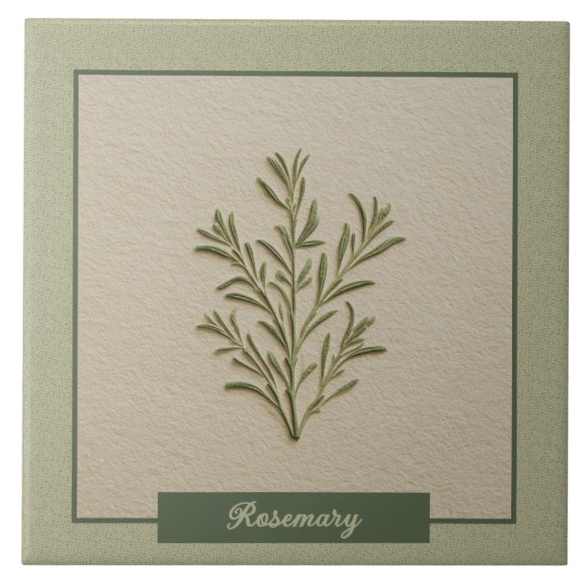 Rosemary Herb Kitchen Decor Faux Relief Ceramic Tile (Front)