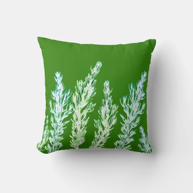 Rosemary Herb Leaves Branch Cushion Throw Pillow (Front)