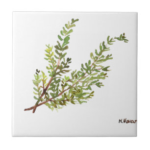 Rosemary herb watercolor kitchen Greenery rustic  Tile