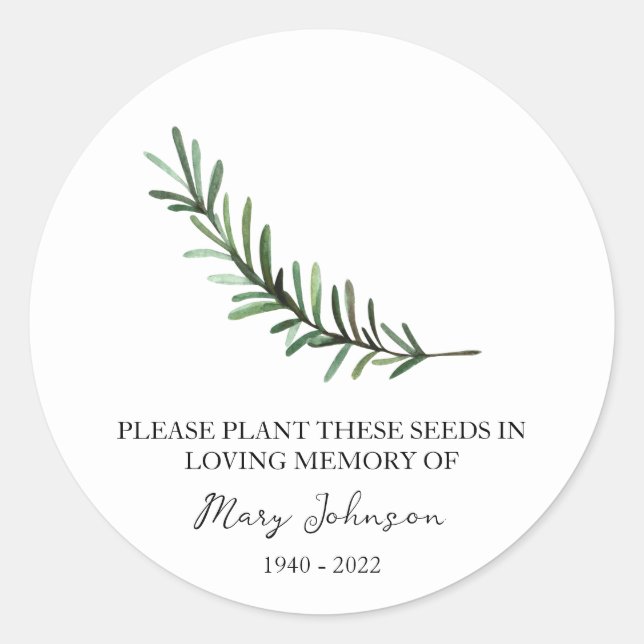 Rosemary Memorial Funeral Seed Packet Classic Round Sticker (Front)