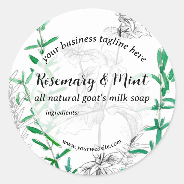 Rosemary Mint Handmade Soap Product Label (Front)