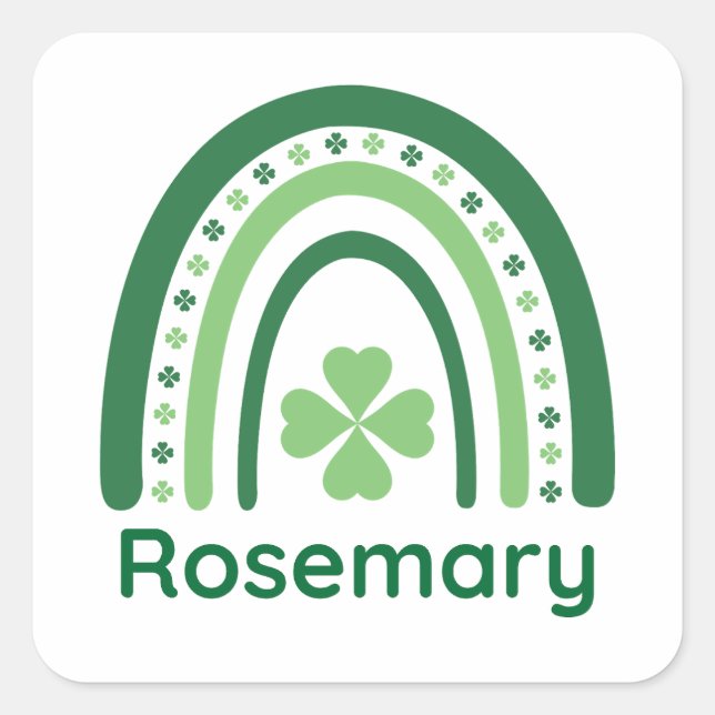 Rosemary Name Clover Boho Rainbow Square Sticker (Front)