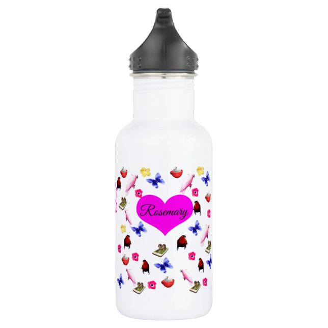 Rosemary, Name, With Bunnies, Butterflies, Birds, 532 Ml Water Bottle (Right)