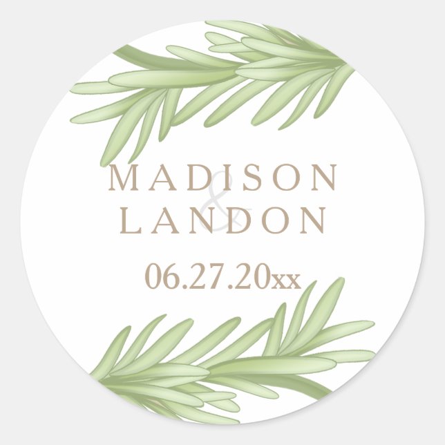 Rosemary Sprigs Herbal Wedding Names Classic Round Sticker (Front)