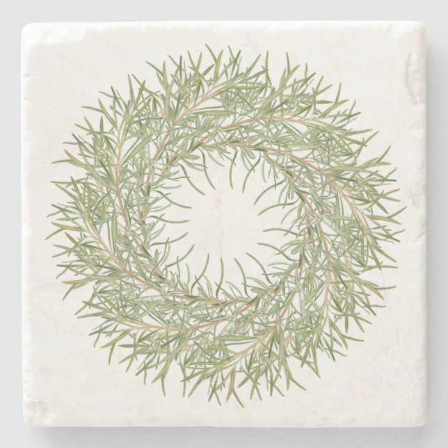 ROSEMARY WREATH Marble Stone Coaster (Front)