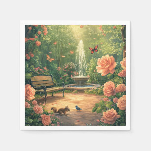 Rosengarten mit Springbrunnen mit Schmetterling Napkin