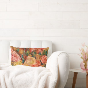Roses, 1912 by Pierre-Auguste Renoir Lumbar Cushion