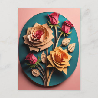 Roses 3D Paper Art Design T-shirt  Postcard