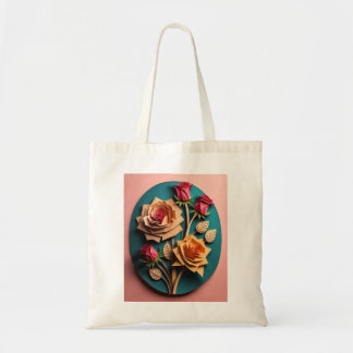 Roses 3D Paper Art Design T-shirt Tote Bag