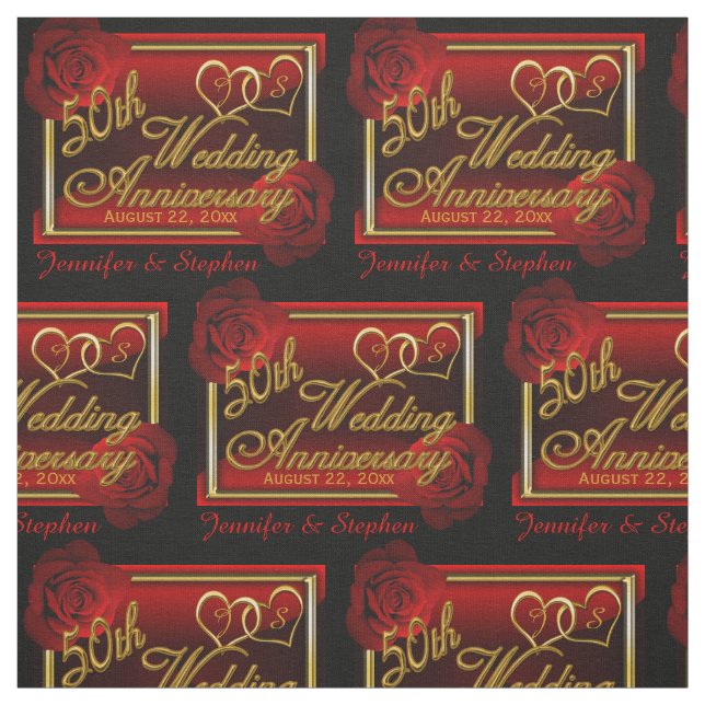 Roses 50th Golden Wedding Anniversary Fabric (Swatch)