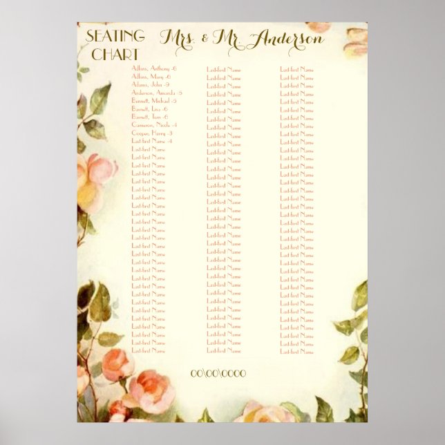 Roses alphabetical seating chart (Front)