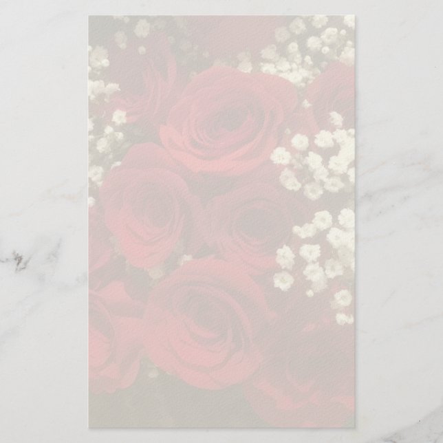 Roses and Baby's Breath Stationery (Front)