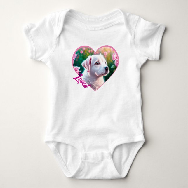 Roses And Beautiful Dog Collection Baby Bodysuit (Front)