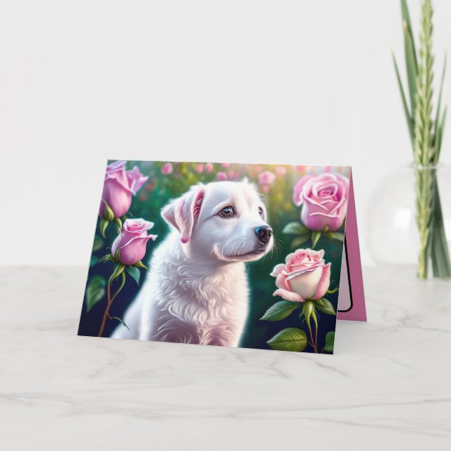 Roses And Beautiful Dog Collection Card (Front)