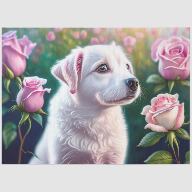 Roses And Beautiful Dog Collection Tissue Paper (Front)
