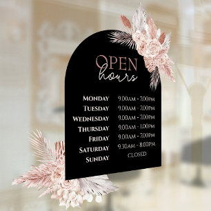 Roses and Black Arch Open Hours Window Cling