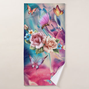 Roses and butterflies bath towel set