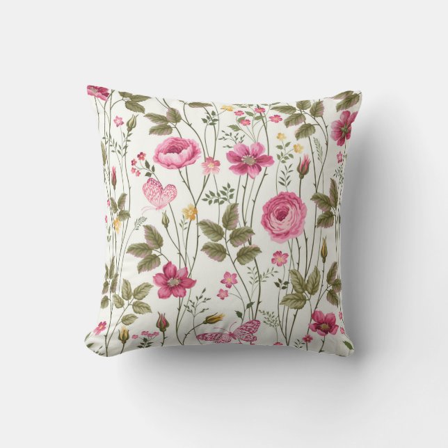 Roses and Butterflies: Floral Seamless Cushion (Front)