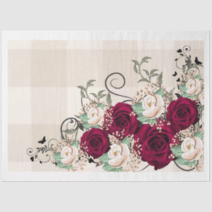Roses and Checks Tissue Paper