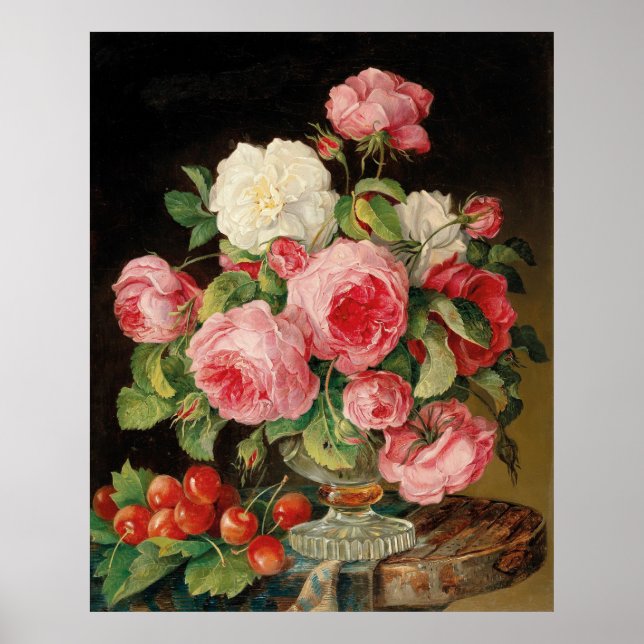 Roses and cherries oil painting poster (Front)
