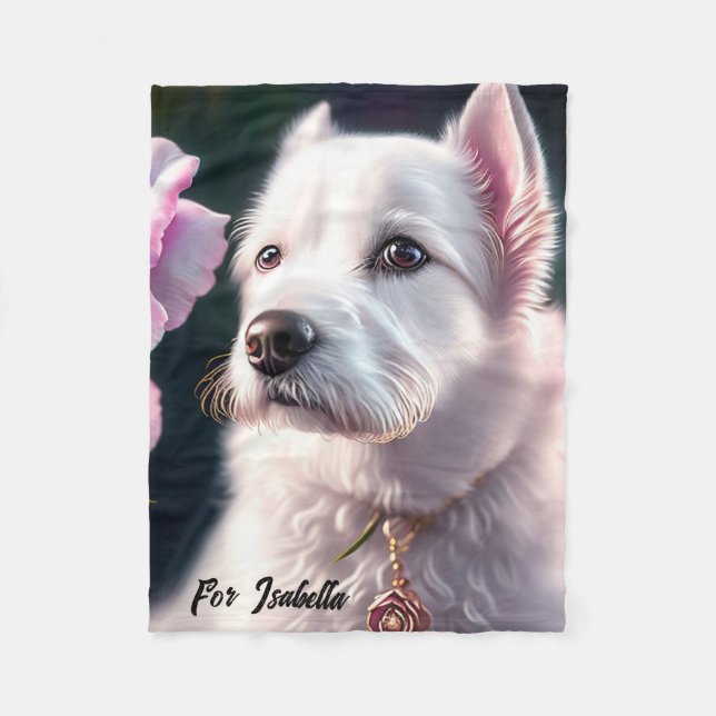 Roses And Cute Dog Collection Fleece Blanket (Front)
