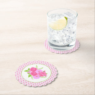 Roses and Dahlias Pink Paper Coaster