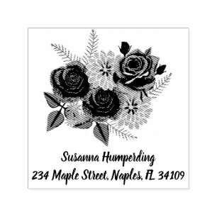 Roses and Dahlias Self Inking Stamp With Address