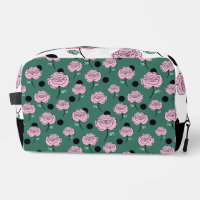 Roses and dots on dark green.