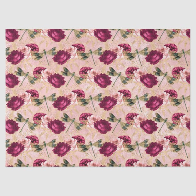 Roses and Dragonflies (Design 4) Tissue Paper (Front)