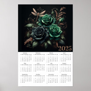 Roses and Dragonfly 2025 Calendar Poster