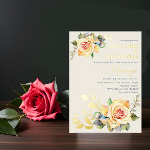 Roses and Eucalyptus Watercolor Wedding Invitation
