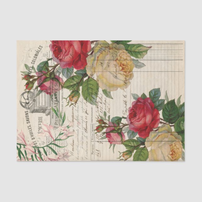 Roses and Floral Ephemera Decoupage Tissue Paper (Front)