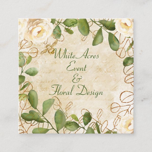 Roses and Foliage Framed Square Business Card (Front)