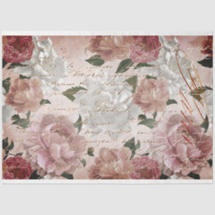Roses and French Handwriting Tissue Paper