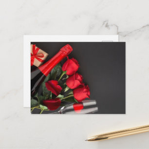 Roses and gift box valentine day postcard