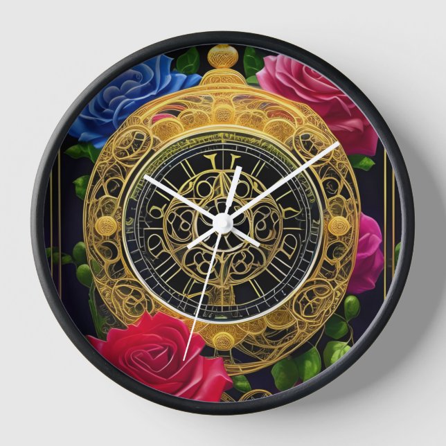 Roses and Gold Filigree Clock (Front)