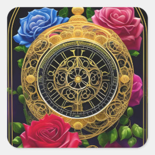 Roses and Gold Filigree Square Sticker