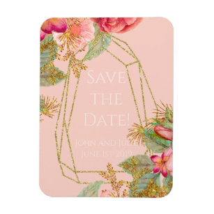 Roses and Gold Save the Date!   Coral Magnet