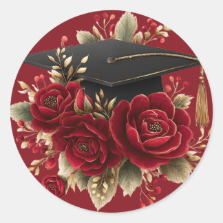 Roses and Graduation Cap Design Classic Round Sticker