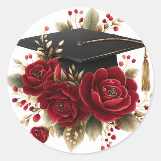 Roses and Graduation Cap Design Classic Round Sticker