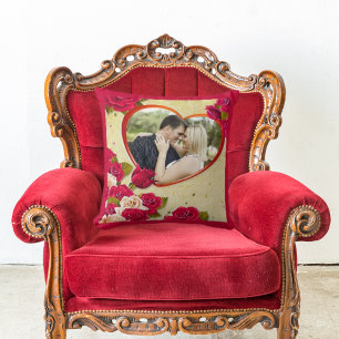 Roses and Heart Frame Custom Couple Family Photo Cushion