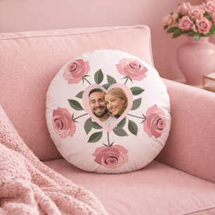 Roses and Heart - Valentines Photo Round Cushion